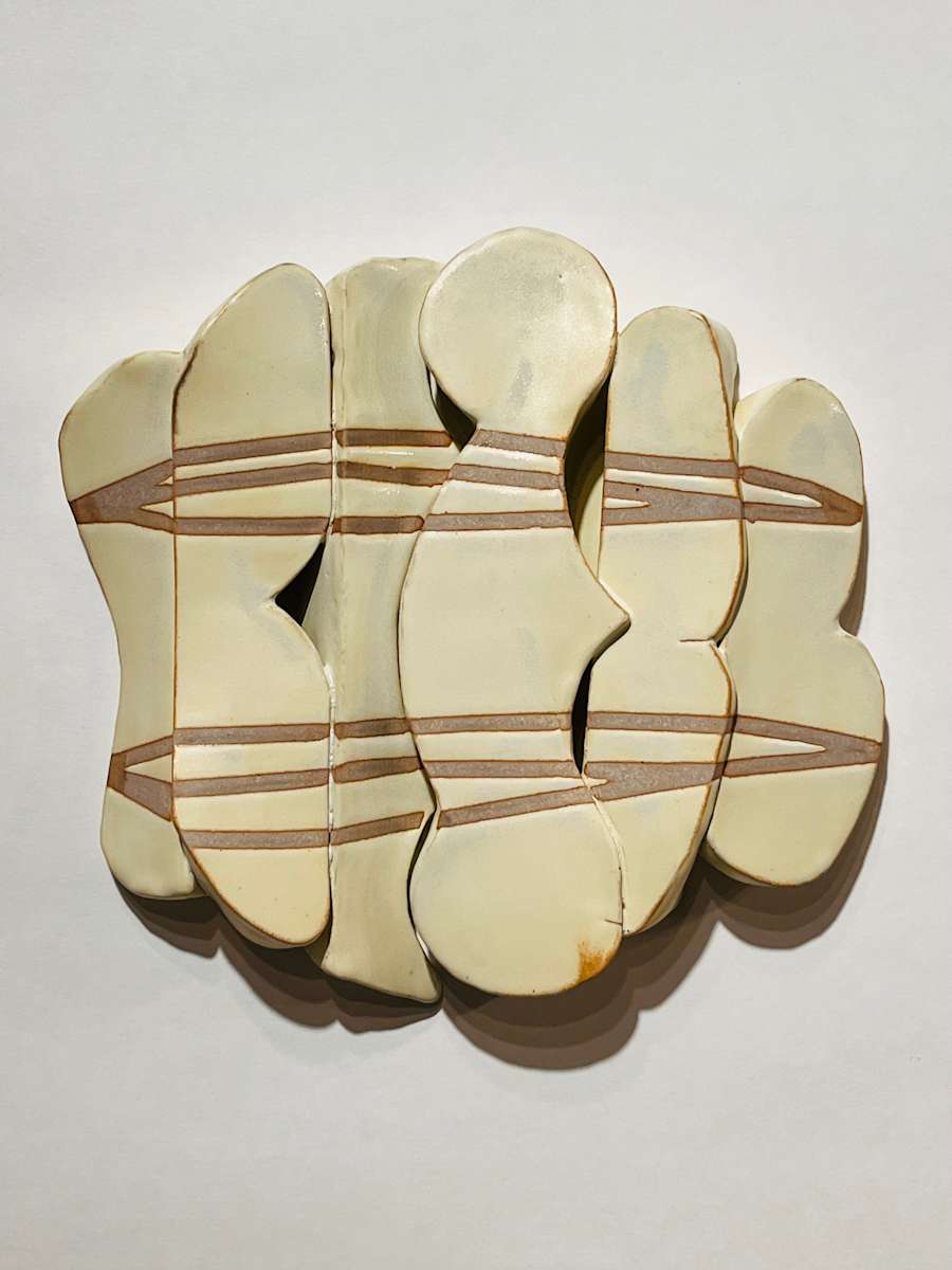 Yellow Criss Cross #1 by Kate Lawless  Image: Ceramic wall piece