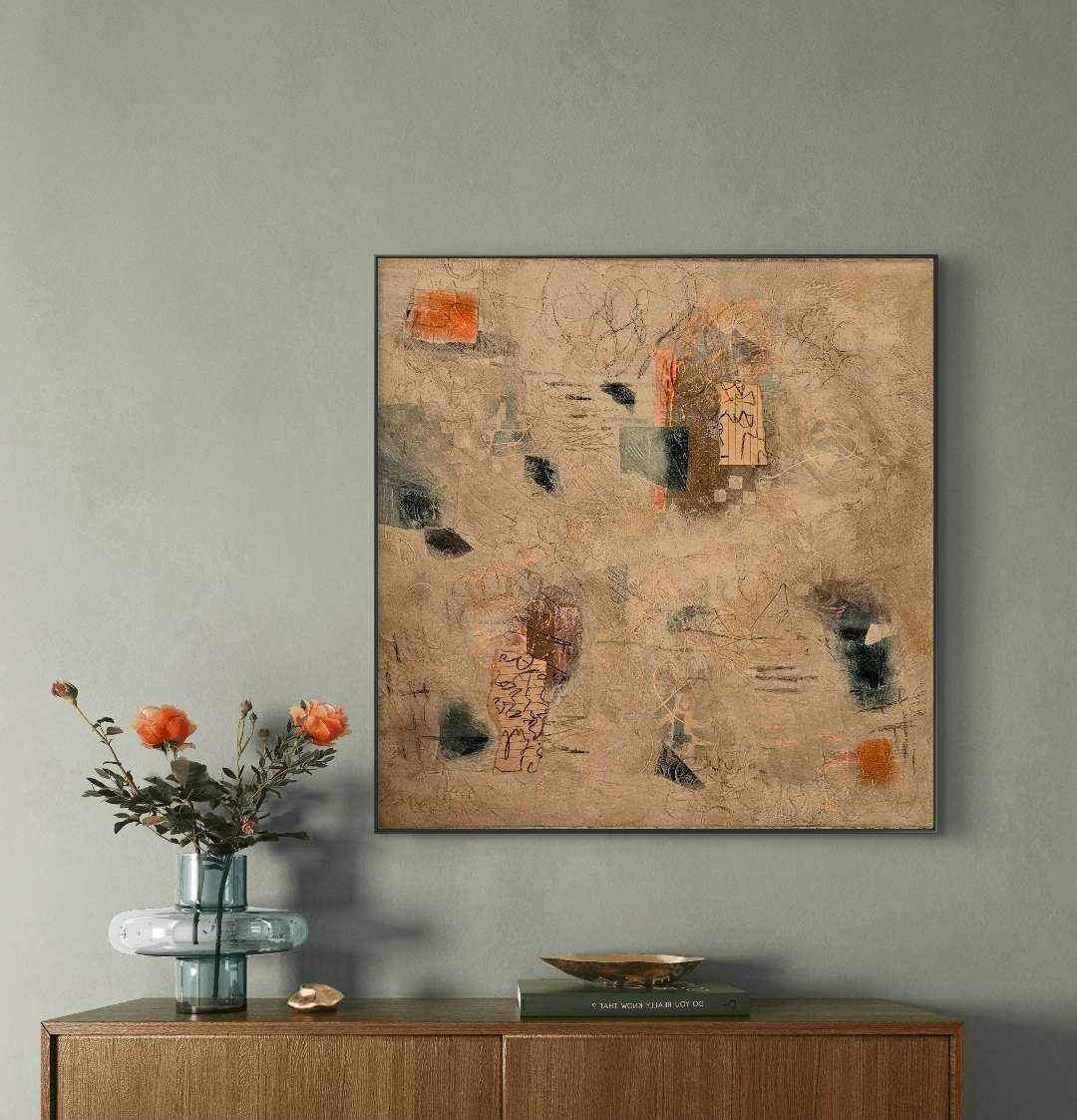 "Dusty Memories" by Maria  Costa  Image: 24x24 Black Framed, Mixed Media