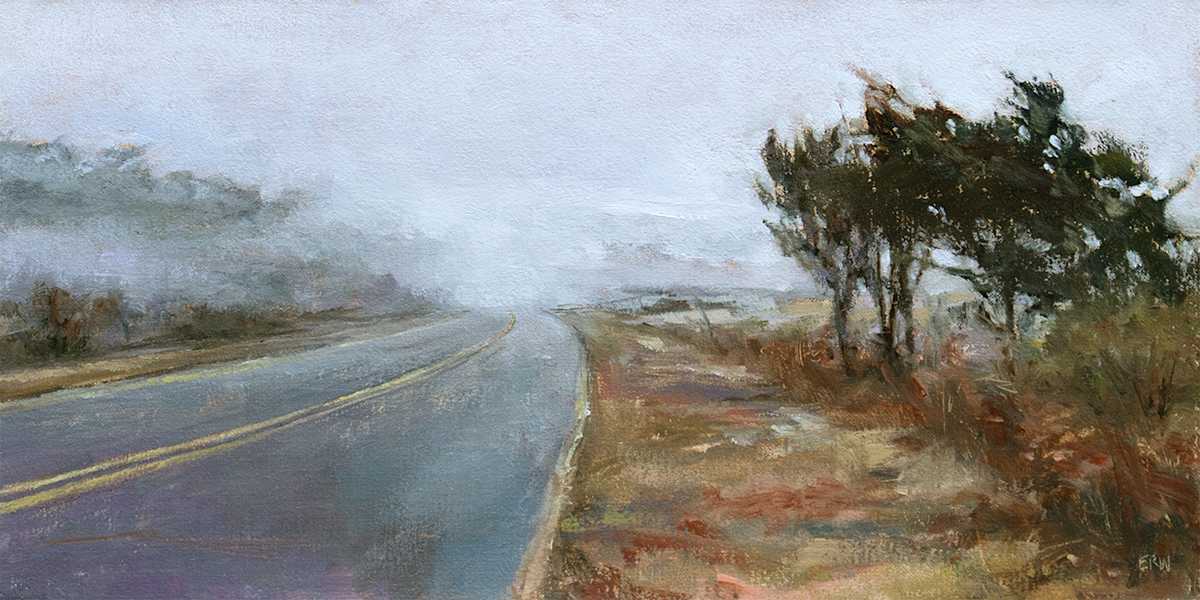 Coastal Road November Fog by Elizabeth R. Whelan  Image: Early morning fog as it rolls in from the Atlantic waters and over a coastal road on a cool early winter's morning.
