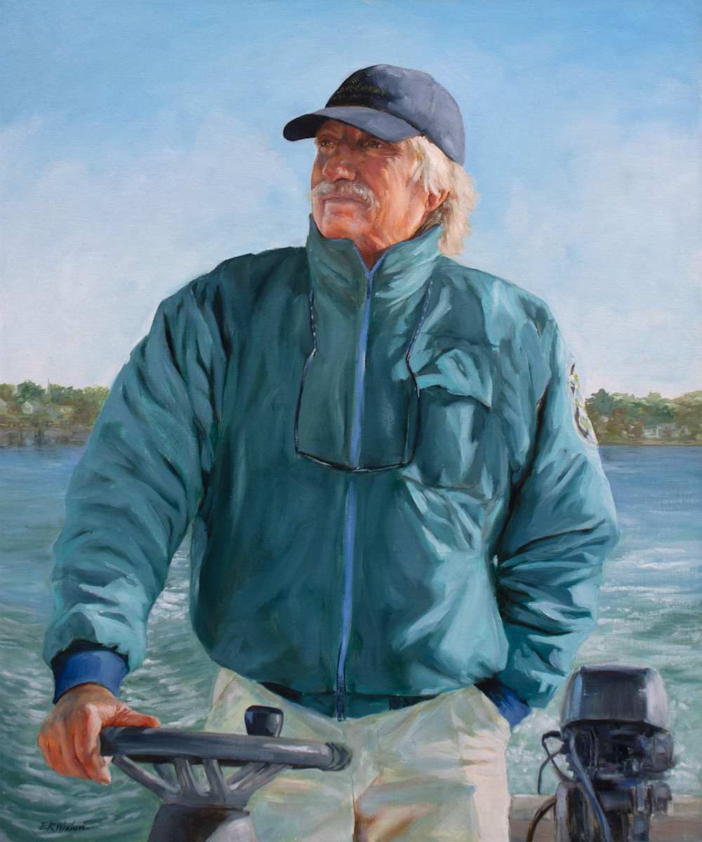 Portrait of Jay Wilbur, Harbormaster by Elizabeth R. Whelan  Image: Portrait of Jay Wilbur, former Harbormaster of Vineyard Haven, Martha's Vineyard.