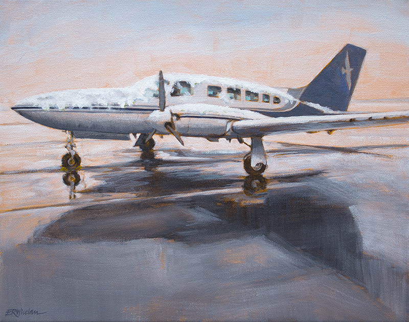 Silver Surfer by Elizabeth R. Whelan  Image: Winter scene at the MVY airport, a Cape Air plane waiting for passengers.