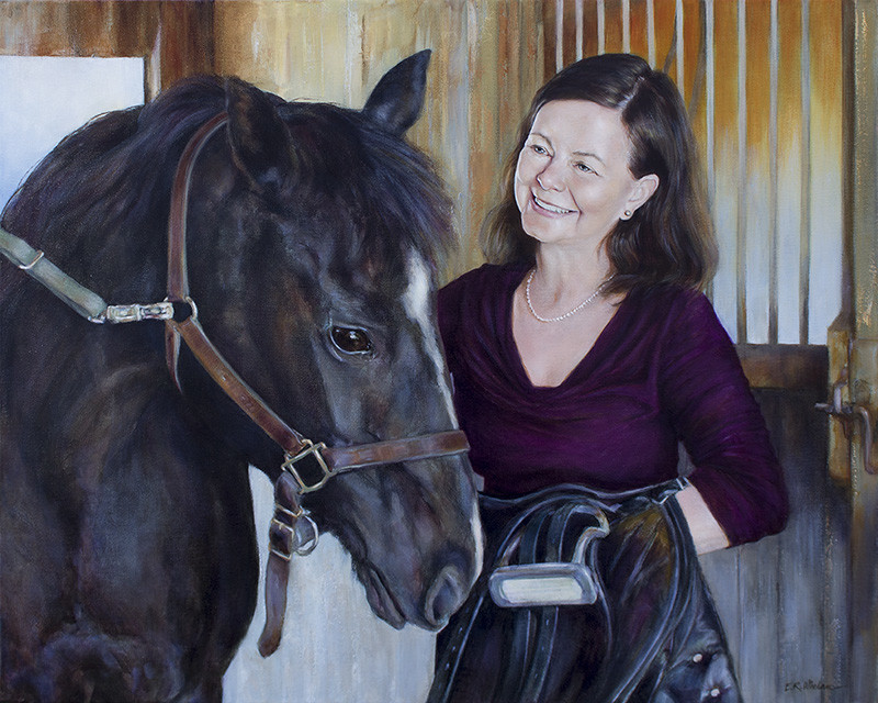 Valentine - Portrait of Geraldine Brooks by Elizabeth R. Whelan  Image: Author Geraldine Brooks with her horse, Valentine.