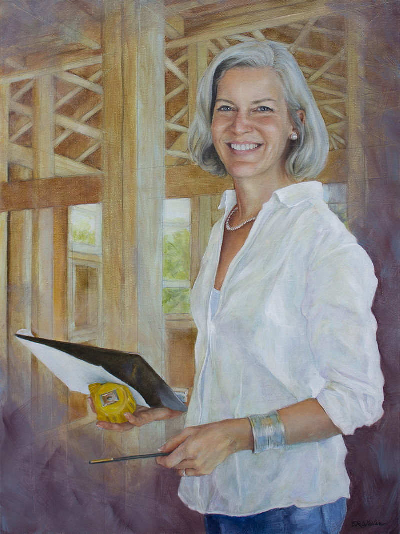 Portrait of Stephanie Mashek, Architect by Elizabeth R. Whelan  Image: Architect Stephanie Mashek met me at one of her project sites, and I was pleased to have the opportunity to watch her at work, interacting with the contractors, checking out the progress of the renovation, and seeing her plans come to life. I felt that this view of her in action reflected her personality and enjoyment of all aspects of architecture.
