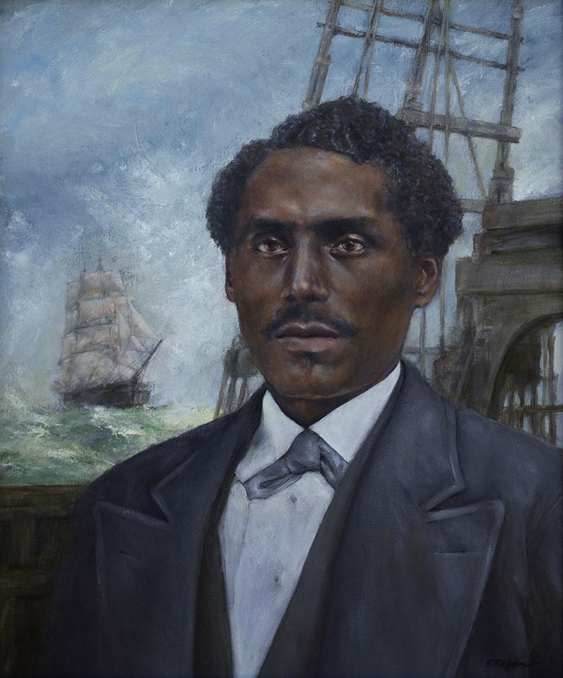 Portrait of Whaling Captain Joseph G. Belain by Elizabeth R. Whelan  Image: This painting of Whaling Captain Joseph G. Belain was originally painted for Skip Finley's book 'Whaling Captains of Color', and subsequently acquired by the Martha's Vineyard Museum in 2019.