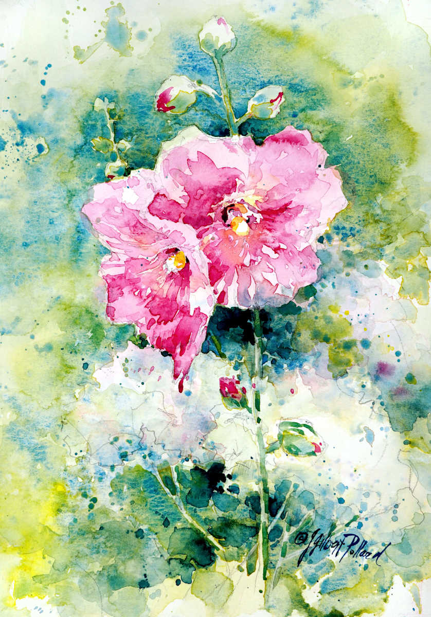 Pink Hollyhocks by Julie Gilbert Pollard, Image 6.