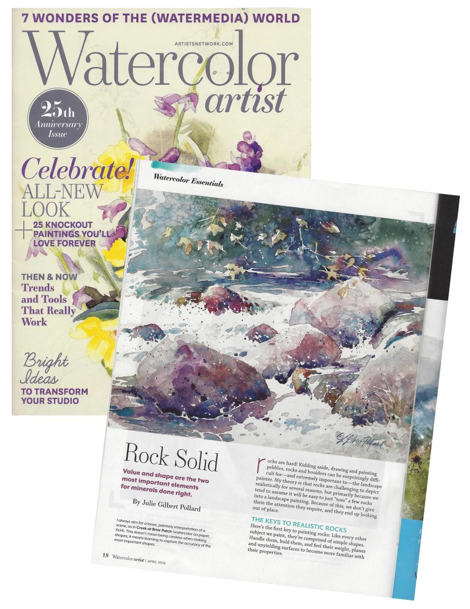 Watercolor Artist - April 2018 - Rock Solid by Julie Gilbert Pollard 