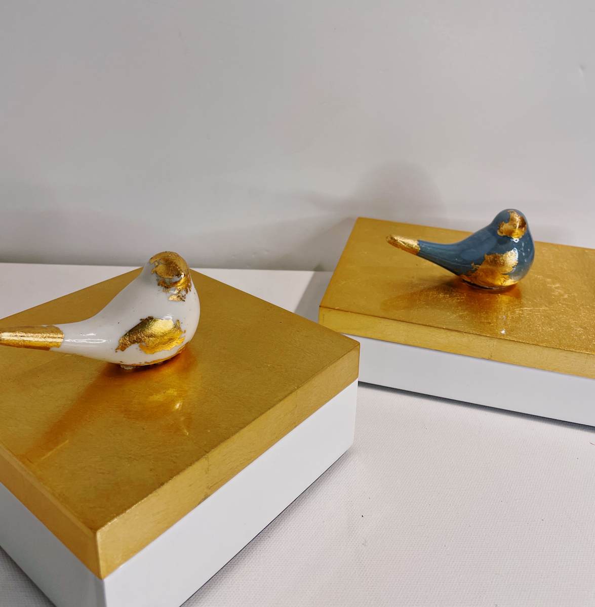 White & Gold Keepsake Box  Image: White & Gold Keepsake Box 
 w/Blue or White Bird
