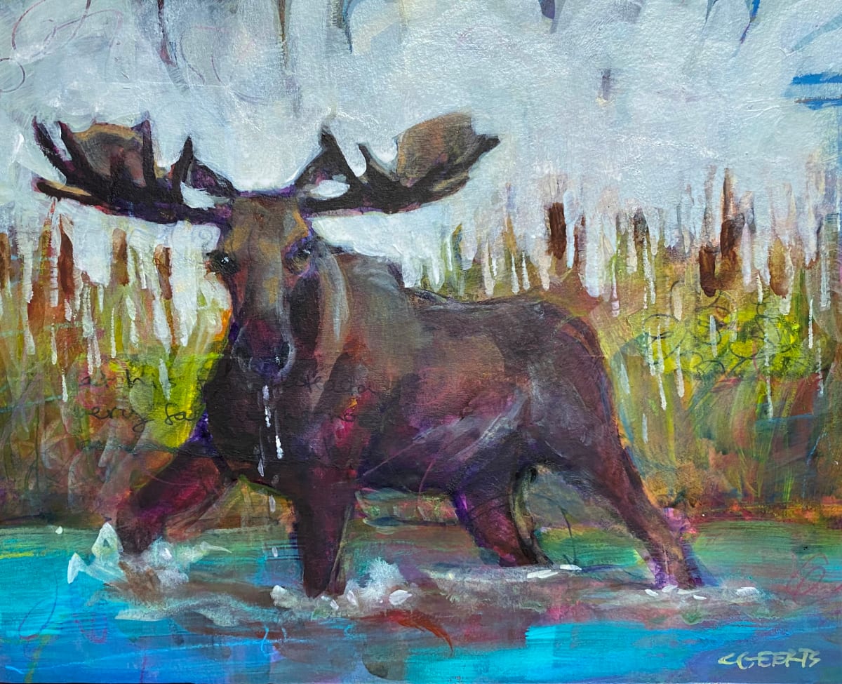 Moose in the Reeds by Connie Geerts  Image: mixed media on board - 8x10x1.5