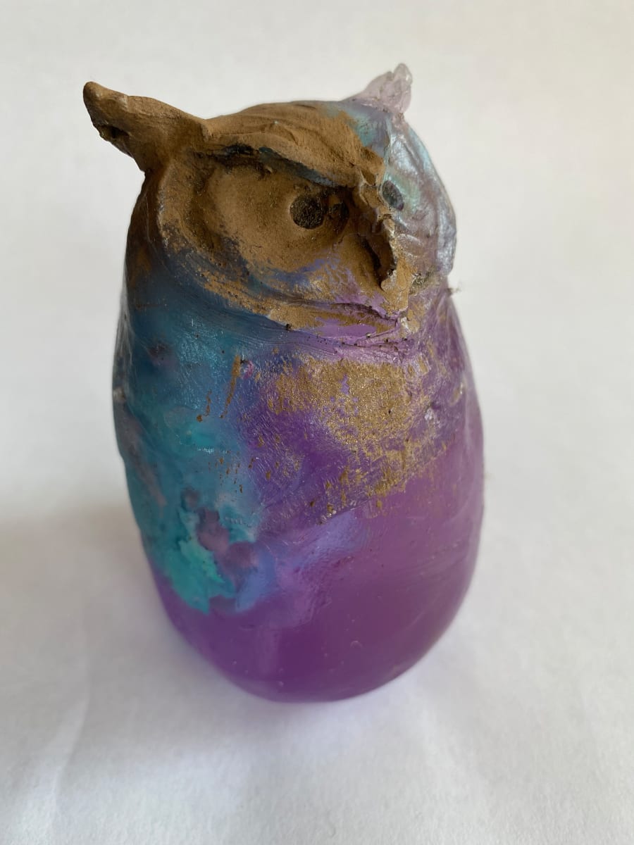 Purple Owl  Image: Modern Relic - resin/bronze/mixed media 