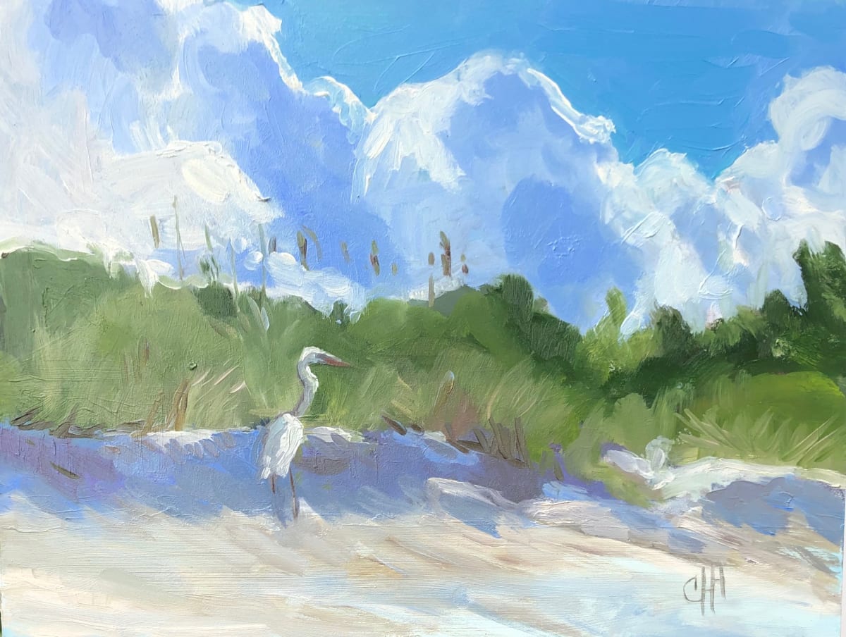 White Heron on Long Beach by Christy Hegarty 