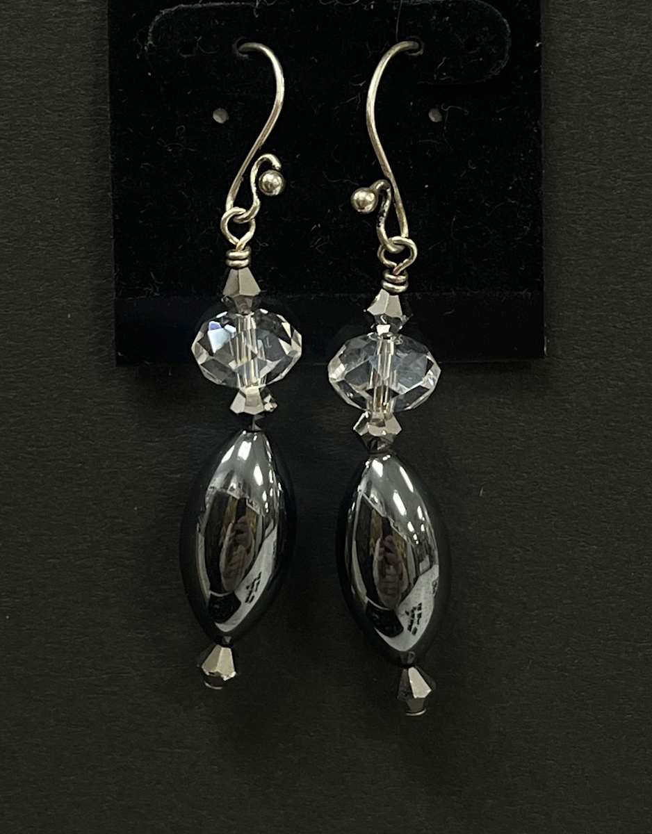 #897-A Hematite and Crystal Earring by Sue Broadway, Image 2.
