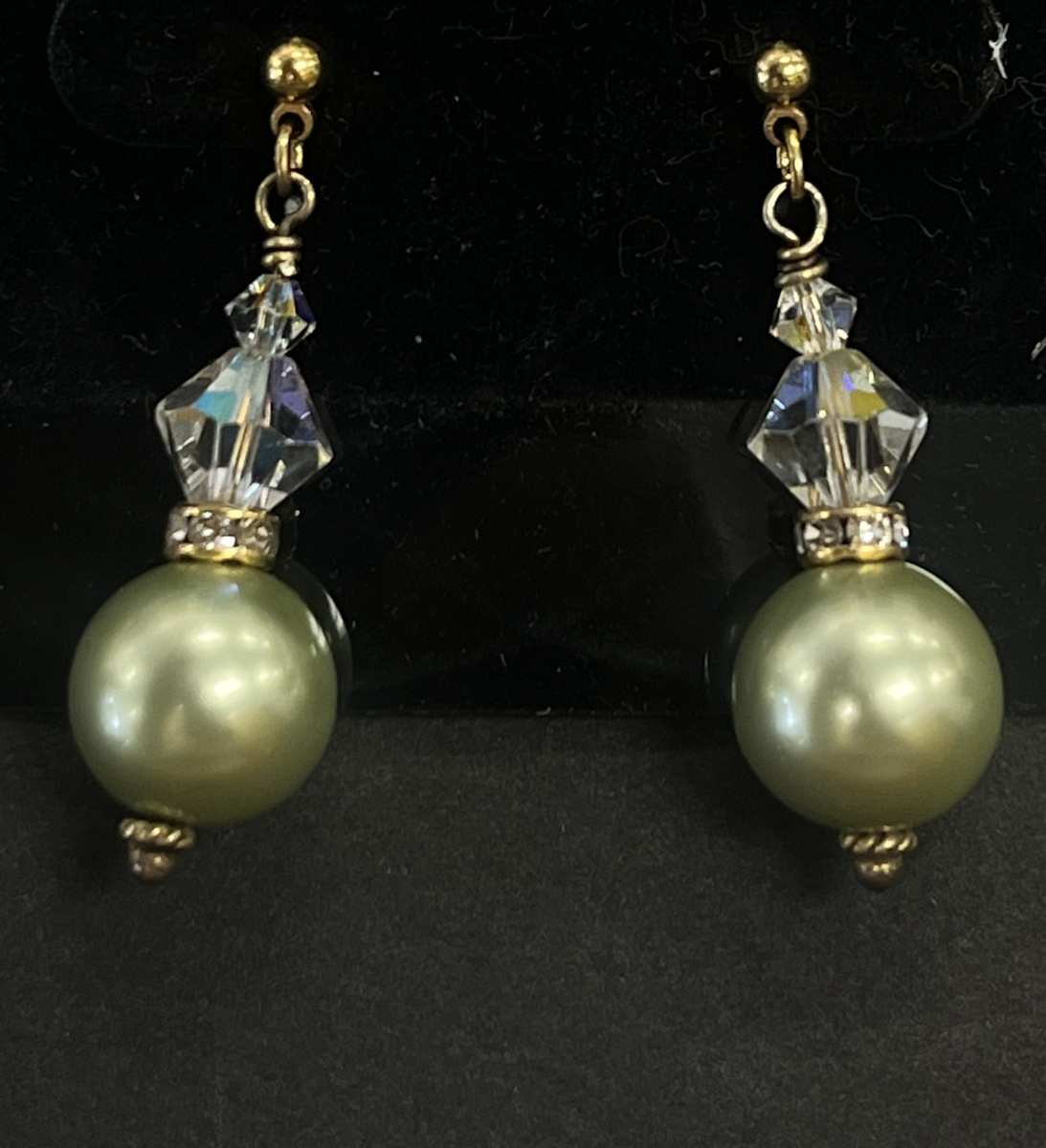 #206 Swarovski Shell Pearl Earrings by Sue Broadway, Image 2.