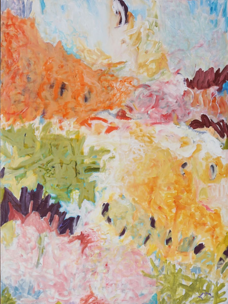 Floral Fandango by Laurie MacMillan  Image: Acrylic on canvas, in a natural maple floater frame