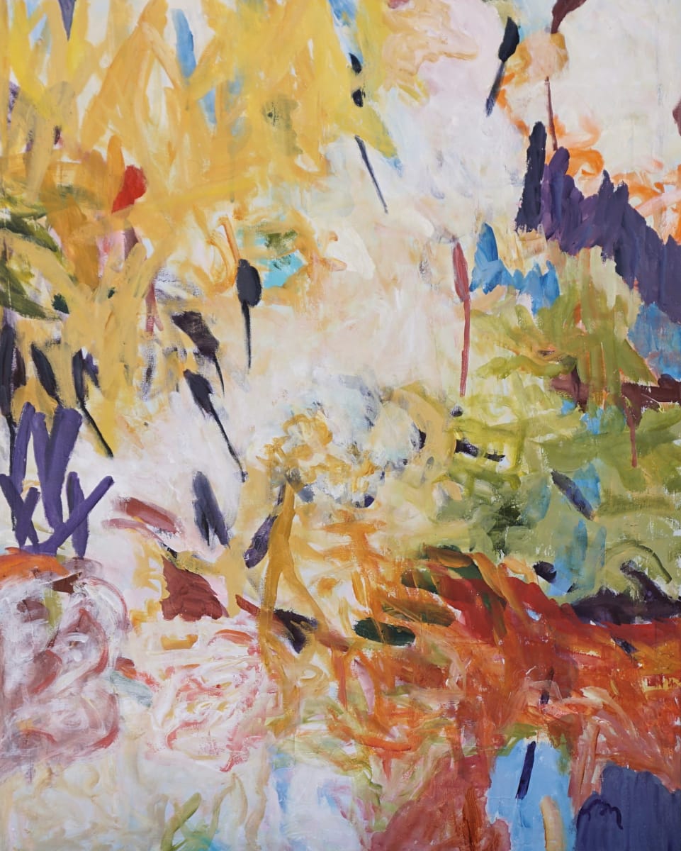 Gold Rush by Laurie MacMillan  Image: Acrylic on canvas, in a black wood floater frame with a narrow gold front edge.