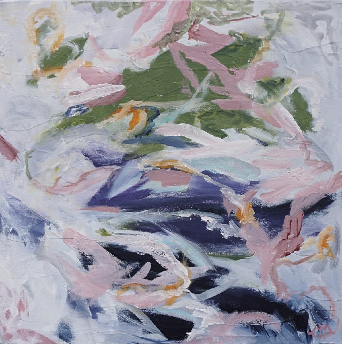 Windy Voyage by Laurie MacMillan  Image: Acrylic on canvas, in a black wood floater frame with a narrow gold front edge.