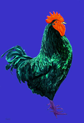 ROOSTER ON DARK BLUE, 2004 by HELMUT KOLLER  