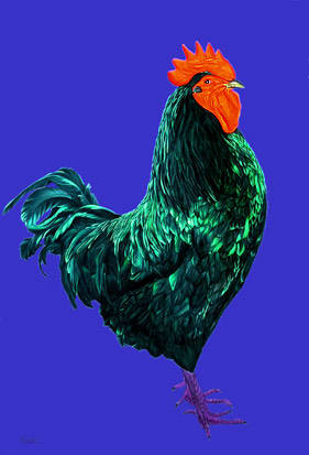 ROOSTER ON DARK BLUE, 2004 by HELMUT KOLLER , Image 1.