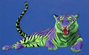 GREEN & PURPLE TIGER ON BLUE, 2004 by HELMUT KOLLER  