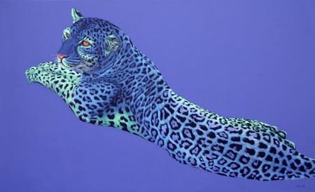 GREEN & BLUEN LEOPARD ON PURPLE, 2004 by HELMUT KOLLER