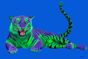 PURPLE & GREEN TIGER ON BLUE, 2004 by HELMUT KOLLER  