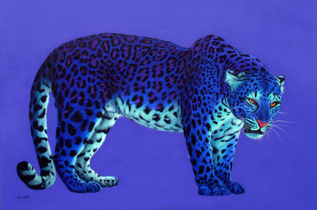 BLUE & GREEN LEOPARD ON PURPLE (standing), 2005 by HELMUT KOLLER  