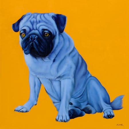 BLUE PUG ON ORANGE, 2005 by HELMUT KOLLER  