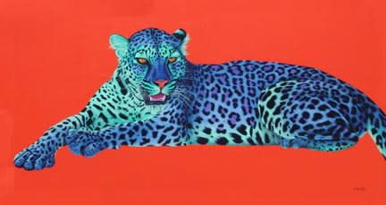 GREEN & PURPLE LEOPARD ON ORANGE, 2005 by HELMUT KOLLER  