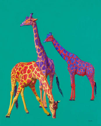 THREE GIRAFFES ON GREEN, 2005 by HELMUT KOLLER  