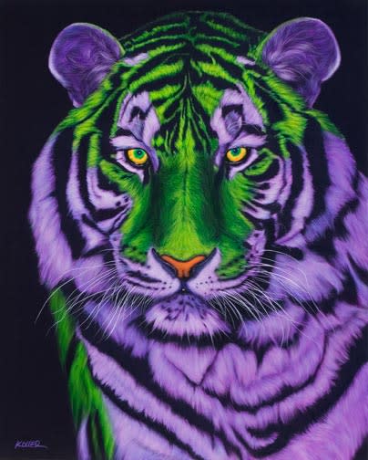 TIGER HEAD IN GREEN & PURPLE, 2007 by HELMUT KOLLER  