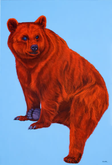 RED BEAR ON LIGHT BLUE, 2009 by HELMUT KOLLER  
