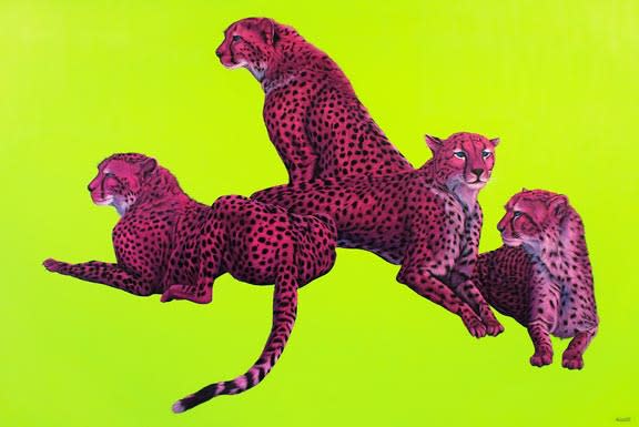 FOUR CHEETAHS in PURPLE, 2009 by HELMUT KOLLER  