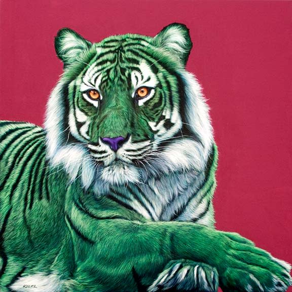 GREEN TIGER ON RED, 2009 by HELMUT KOLLER | Artwork Archive