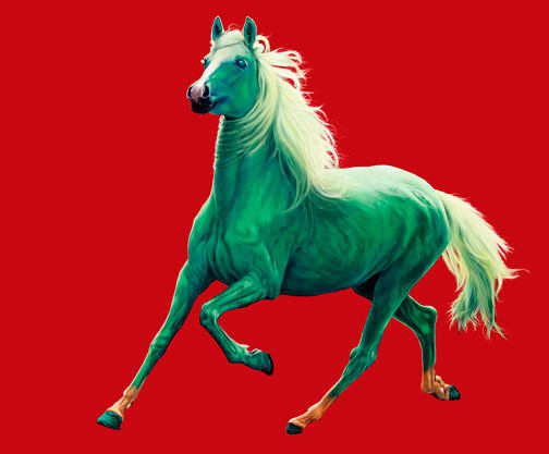 GREEN HORSE ON RED, 2010 by HELMUT KOLLER