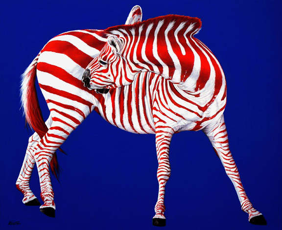 ZEBRA IN RED & WHITE ON BLUE, 2010 by HELMUT KOLLER , Image 1.