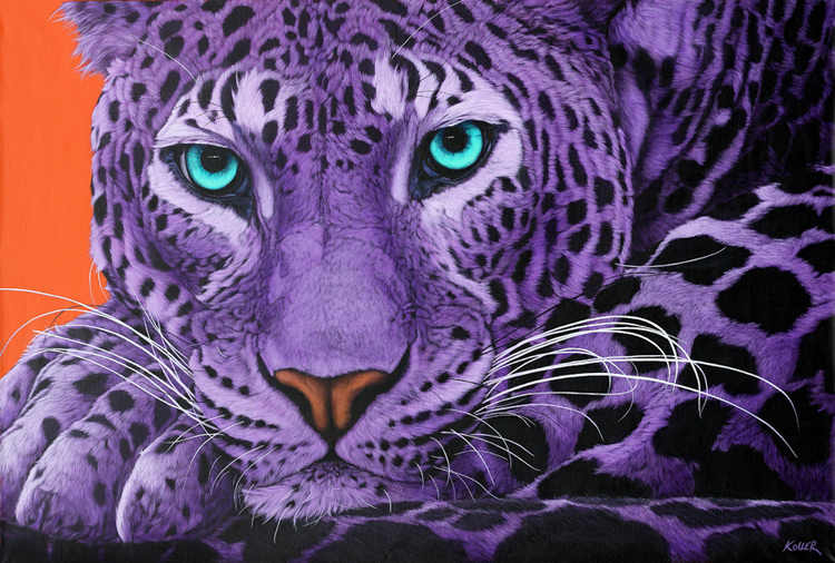 LEOPARD ON RED-ORANGE, 2011 by HELMUT KOLLER , Image 1.