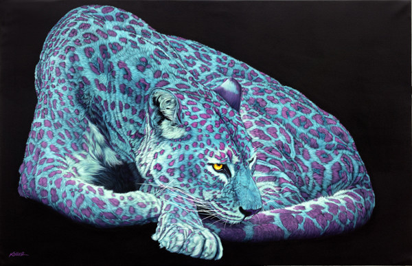 LIGHT BLUE LEOPARD WITH PINK SPOTS, 2012 by HELMUT KOLLER