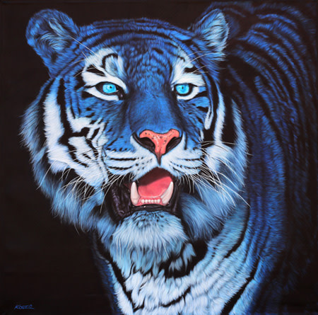 BLUE TIGER ON BLACK, 2012 by HELMUT KOLLER 