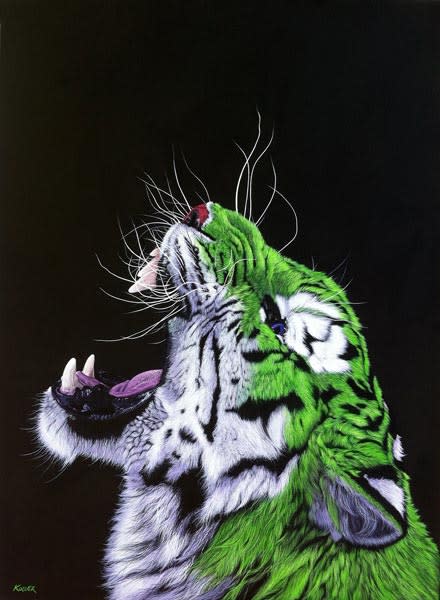 GREEN TIGER ON BLACK, 2013 by HELMUT KOLLER  