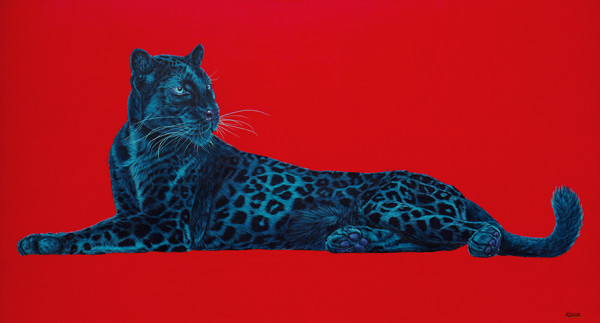 BLACK LEOPARD ON RED, 2013 by HELMUT KOLLER 