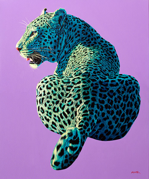 LEOPARD ON LIGHT PURPLE, 2014 by HELMUT KOLLER 