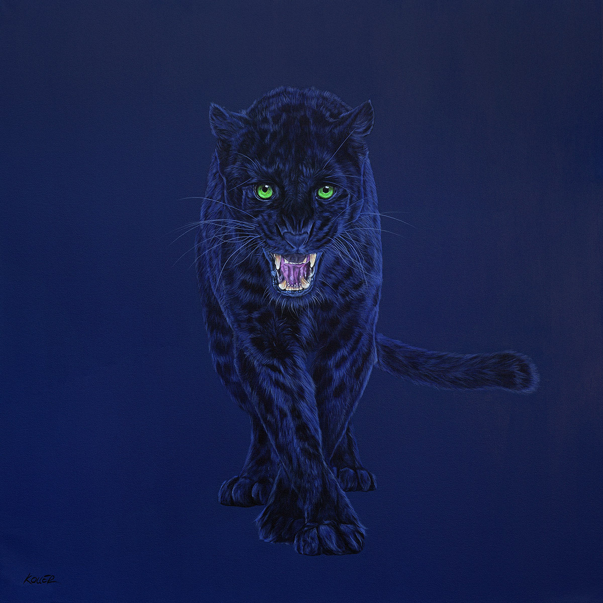 BLACK LEOPARD ON DARK BLUE, 2015 by HELMUT KOLLER