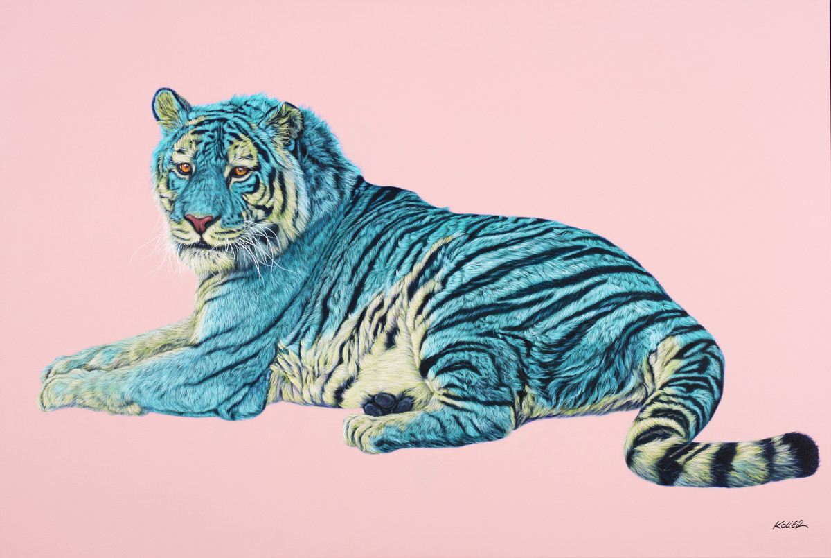 TIGER IN TURQUOISE & YELLOW, 2016 by HELMUT KOLLER , Image 1.