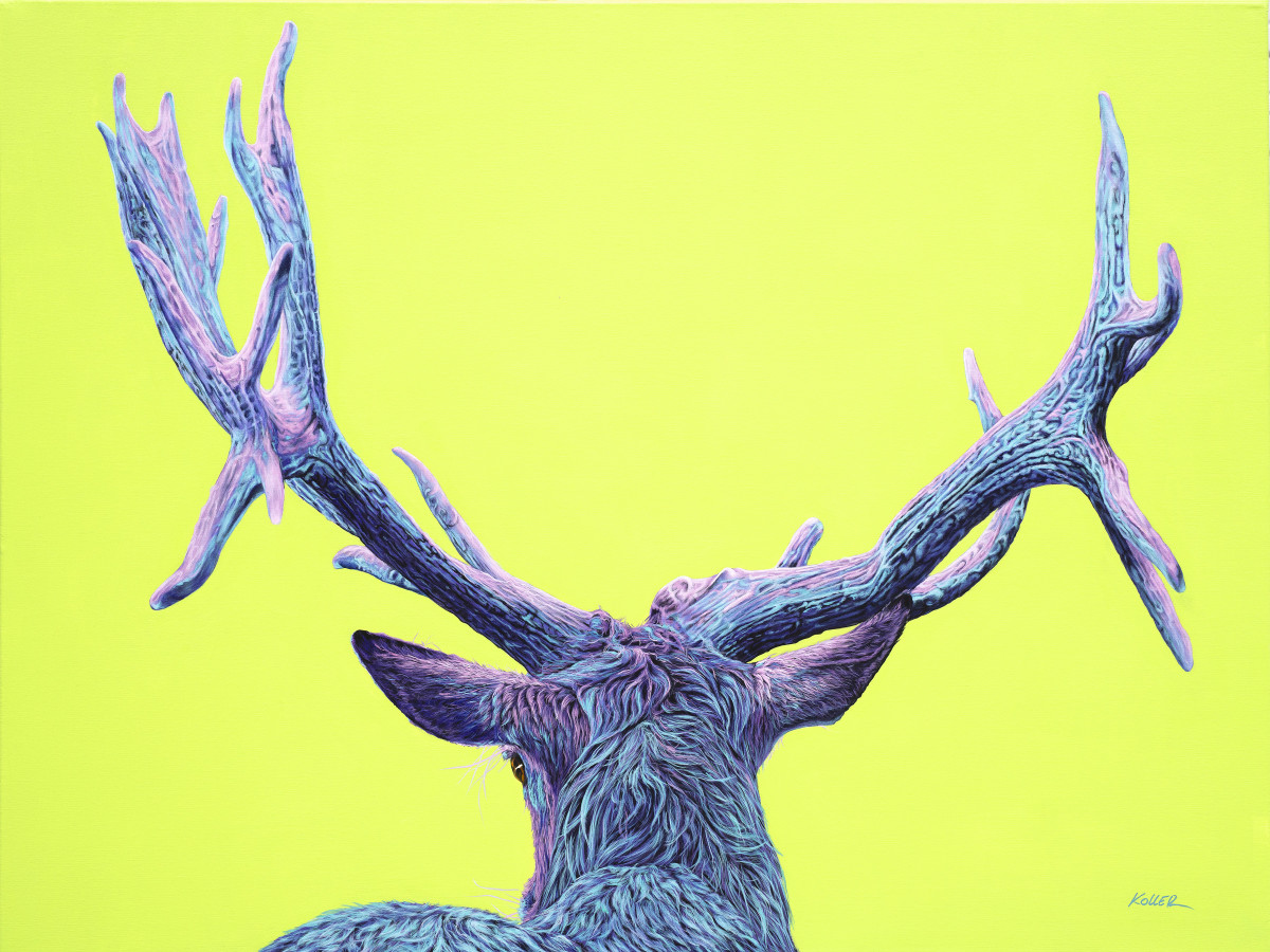 STAG ON YELLOW-GREEN, 2019 by HELMUT KOLLER  