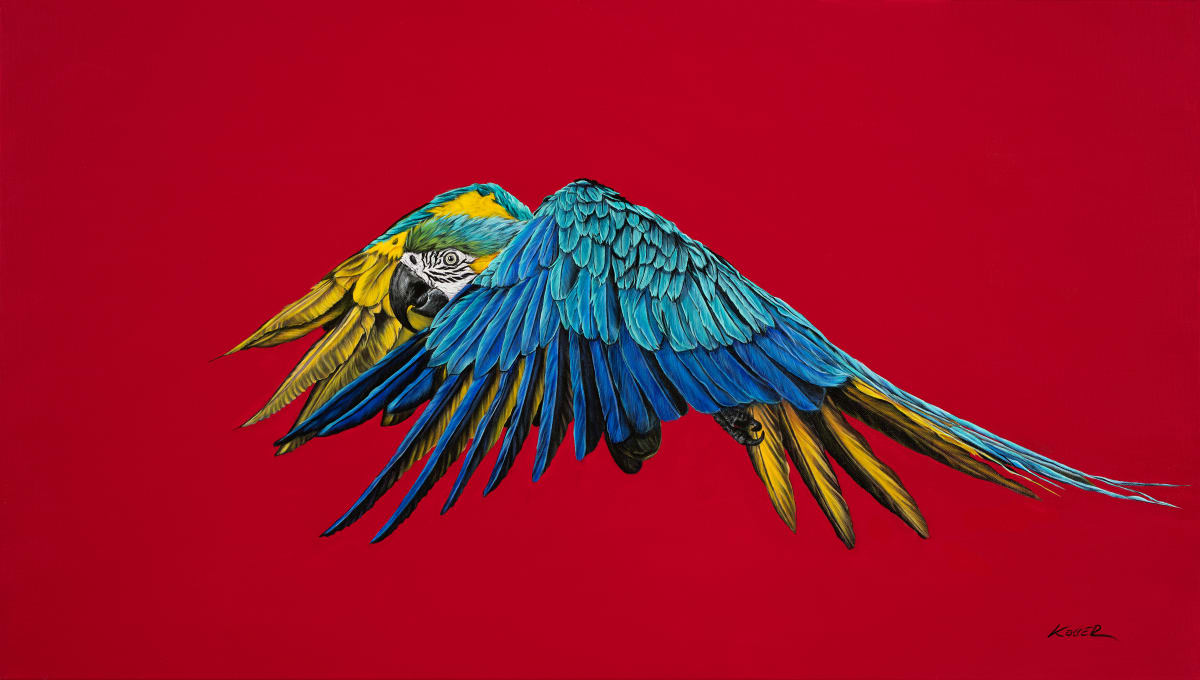 PARROT ON RED, 2021 by HELMUT KOLLER 