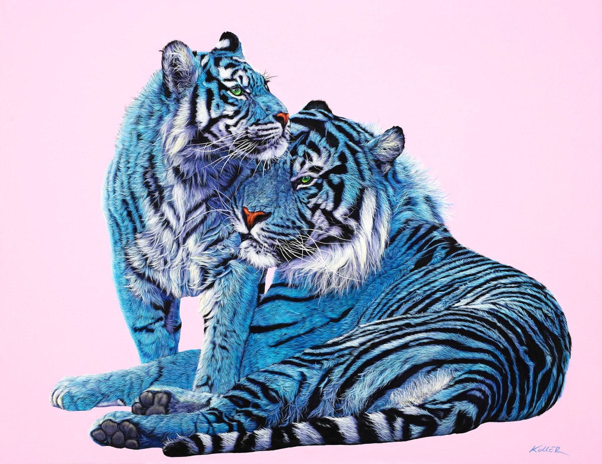 TWO TIGERS ON PINK, 2022 by HELMUT KOLLER 