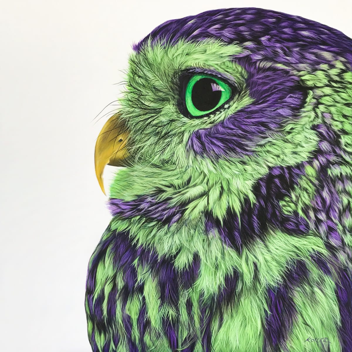 OWL IN PURPLE & GREEN, 2017 by HELMUT KOLLER, Image 2.