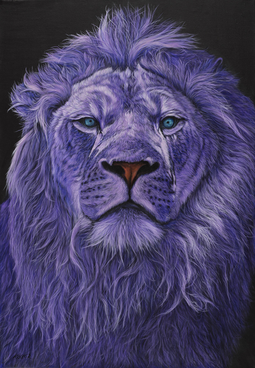 LION HEAD IN PURPLE, 2018 by HELMUT KOLLER 
