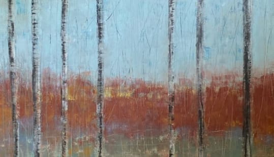 Winter Birches and Red Twig Dogwood  18x30" by Ginnie Cappaert 