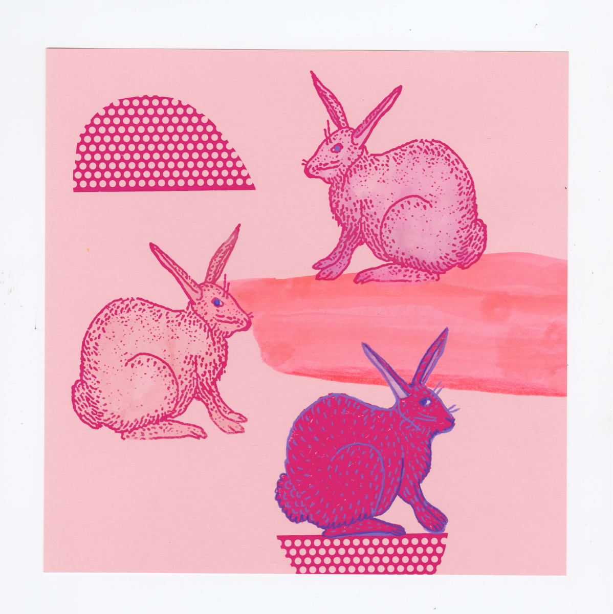 3 Pink Bunnies or Rabbits by Brooke Ann Inman 