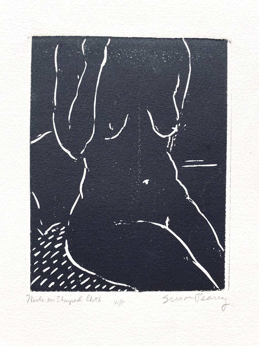 Nude on Striped Cloth by Susan Due Pearcy 